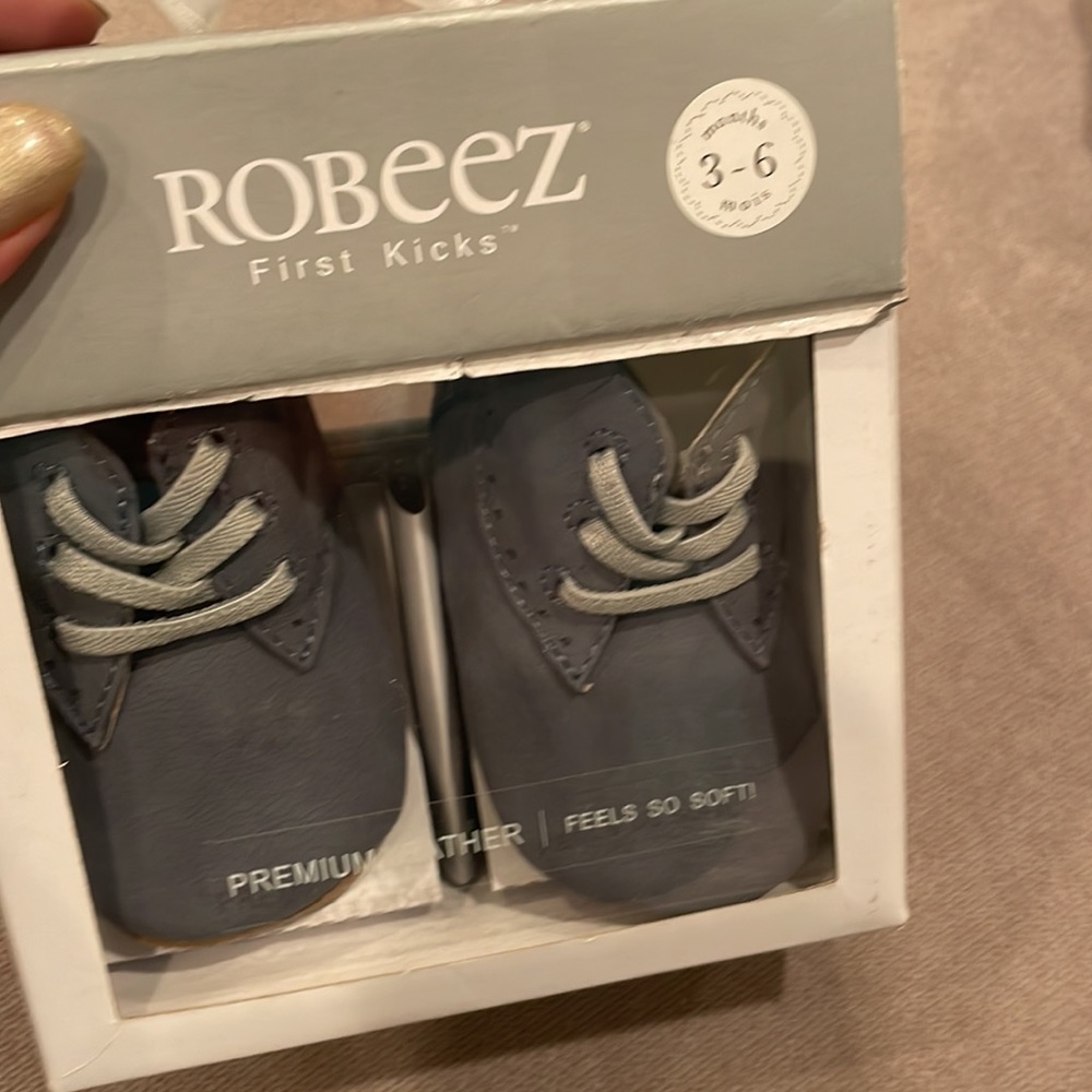 ROBEEZ First Kicks NIB slate blue-gray soft premium leather baby shoes NEW!